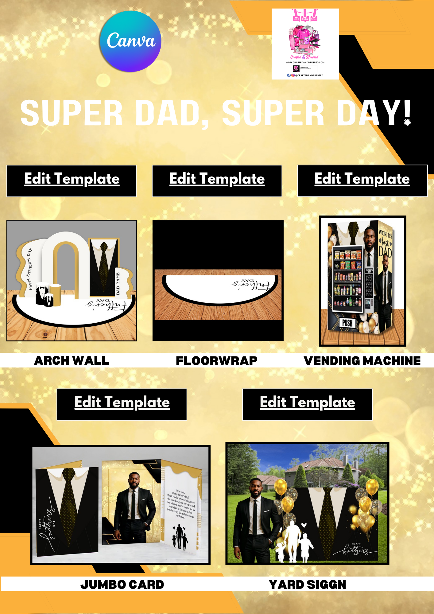 Editable Father’s Day Template Bundle – Customizable Canva Designs for T-Shirts, Mugs, and More (Digital Download)
