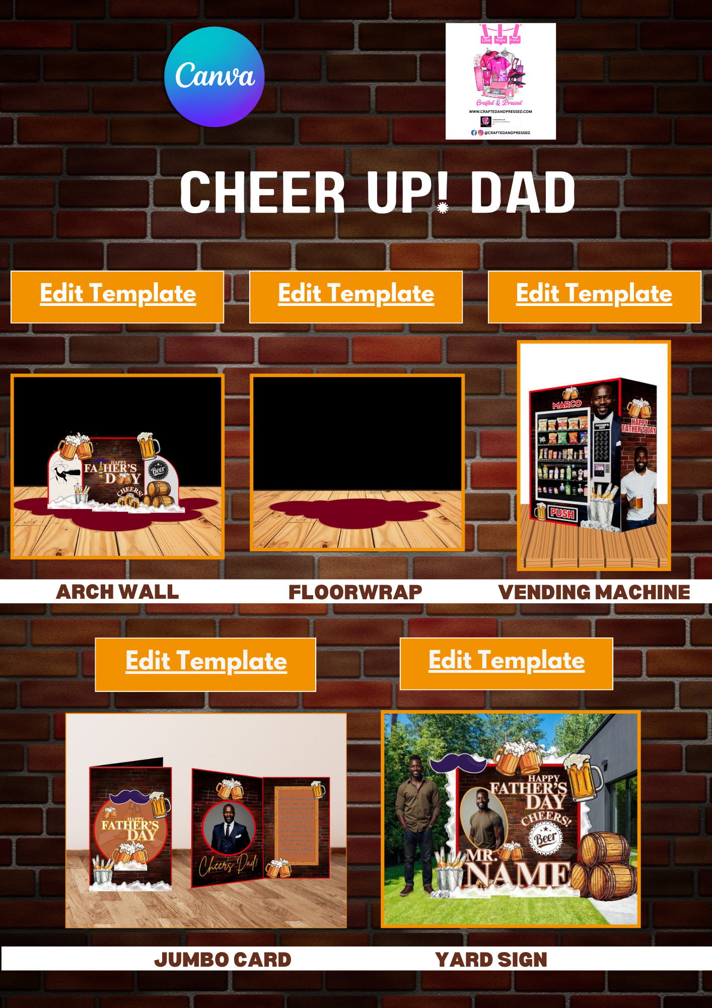 Editable Father’s Day Template Bundle – Customizable Canva Designs for T-Shirts, Mugs, and More (Digital Download)