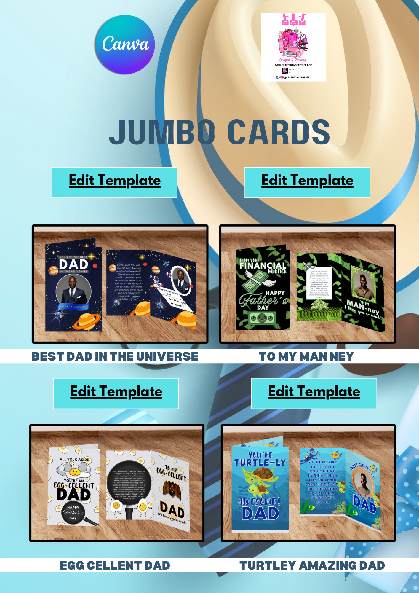 Editable Father’s Day Template Bundle – Customizable Canva Designs for T-Shirts, Mugs, and More (Digital Download)