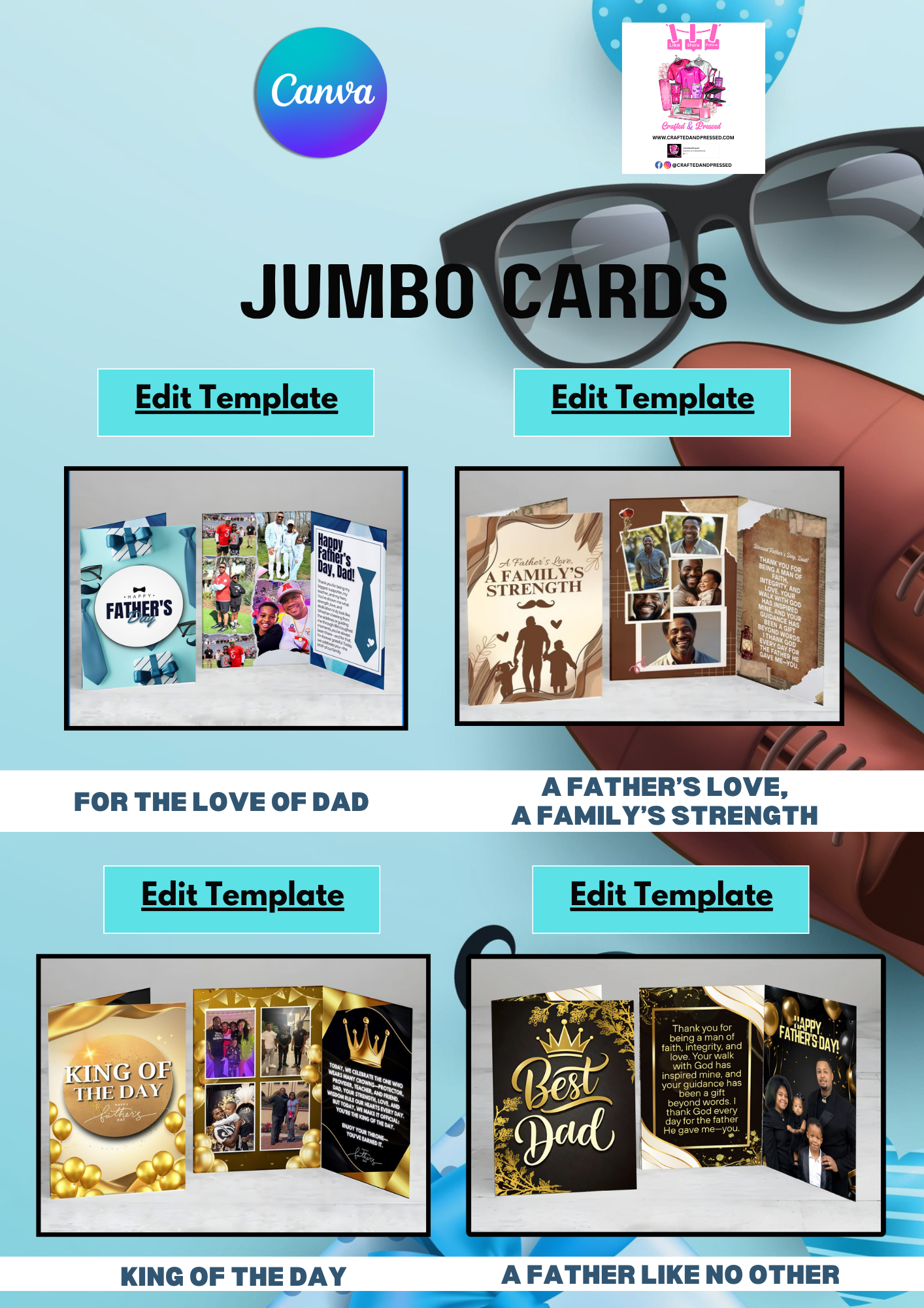 Editable Father’s Day Template Bundle – Customizable Canva Designs for T-Shirts, Mugs, and More (Digital Download)