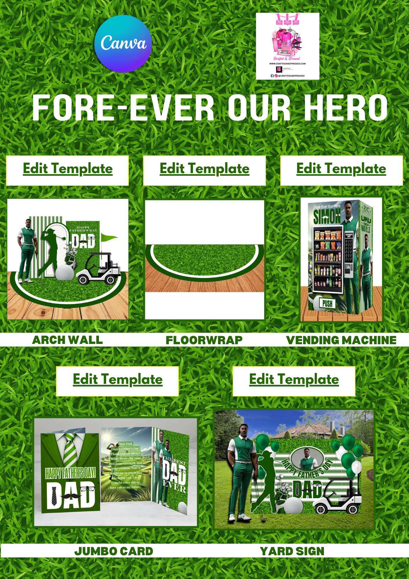 Editable Father’s Day Template Bundle – Customizable Canva Designs for T-Shirts, Mugs, and More (Digital Download)