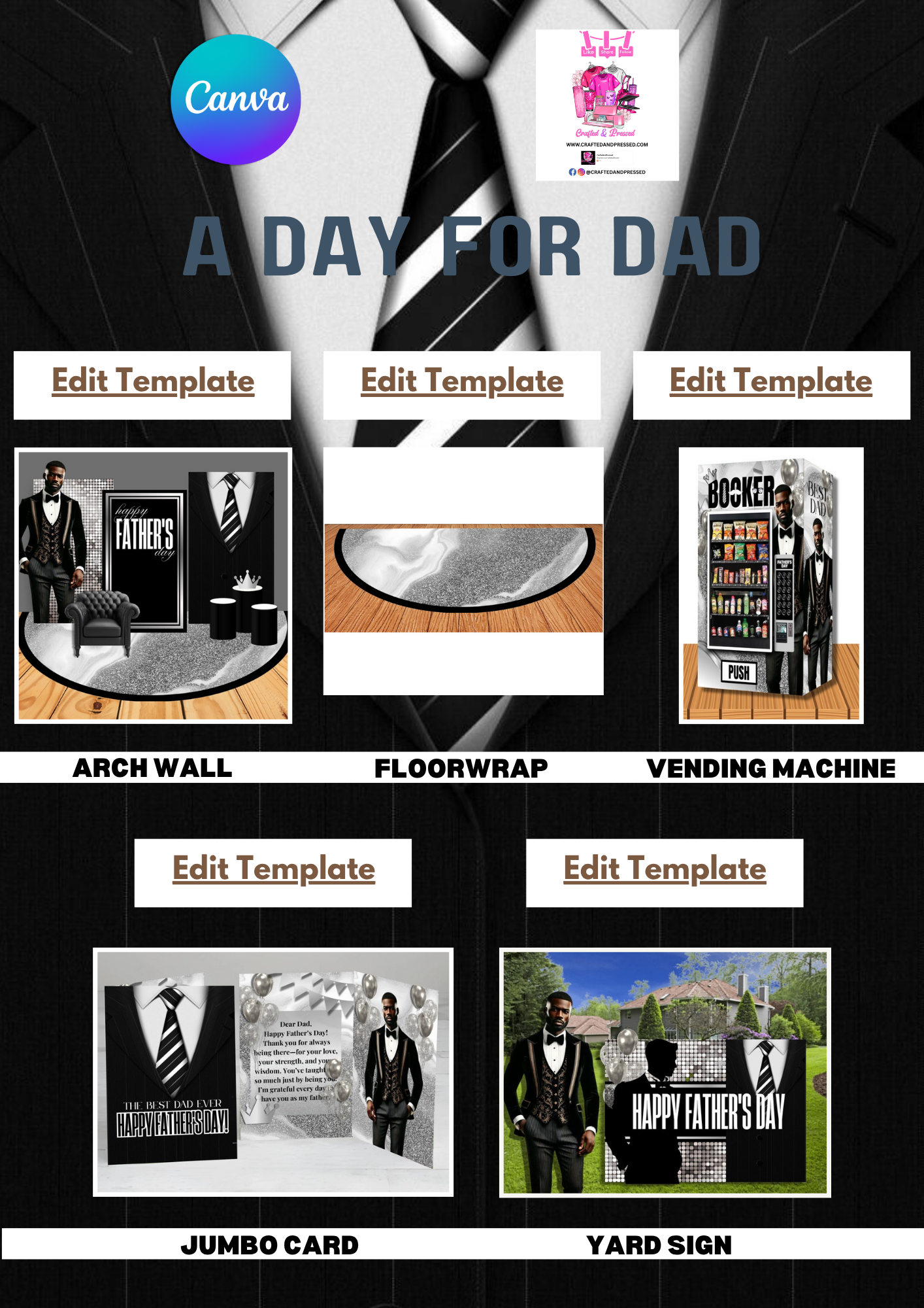 Editable Father’s Day Template Bundle – Customizable Canva Designs for T-Shirts, Mugs, and More (Digital Download)
