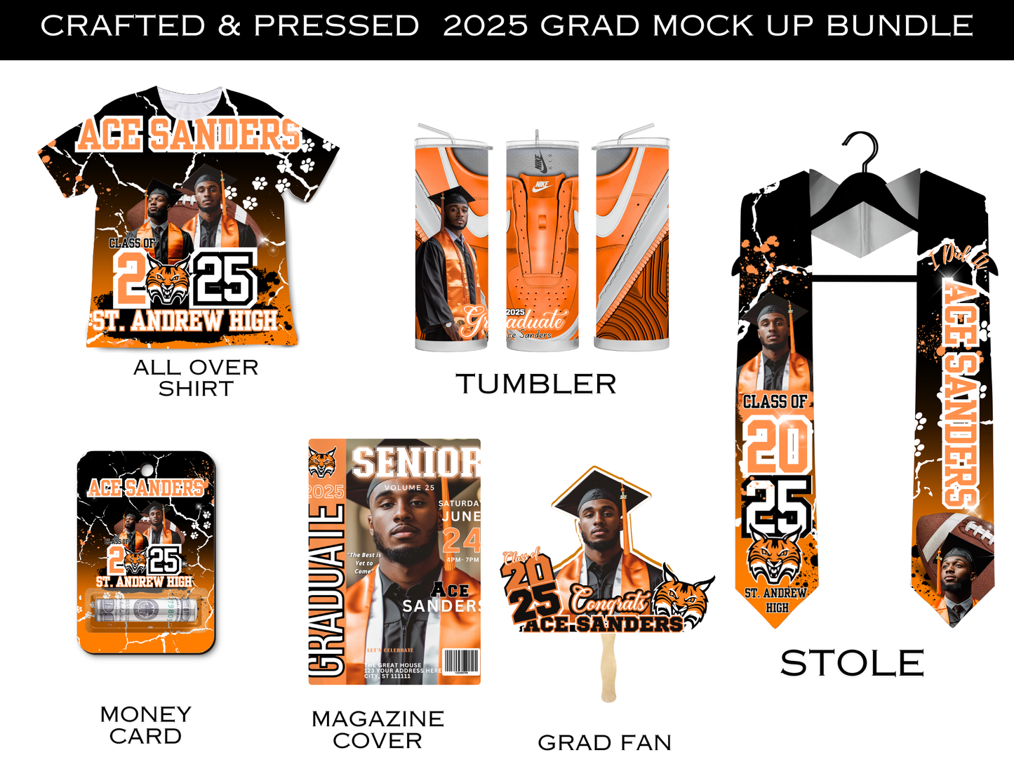 Editable 7pc  2025 Orange Grad Bundle